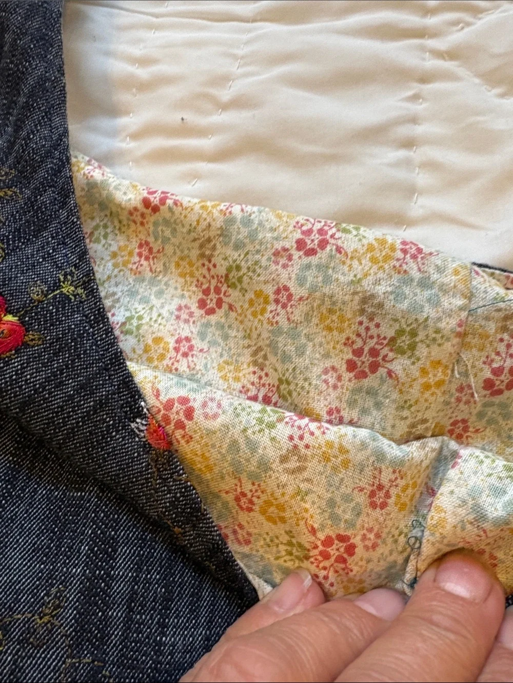 Upcycle Embroidered  Floral Denim  Sling Bag